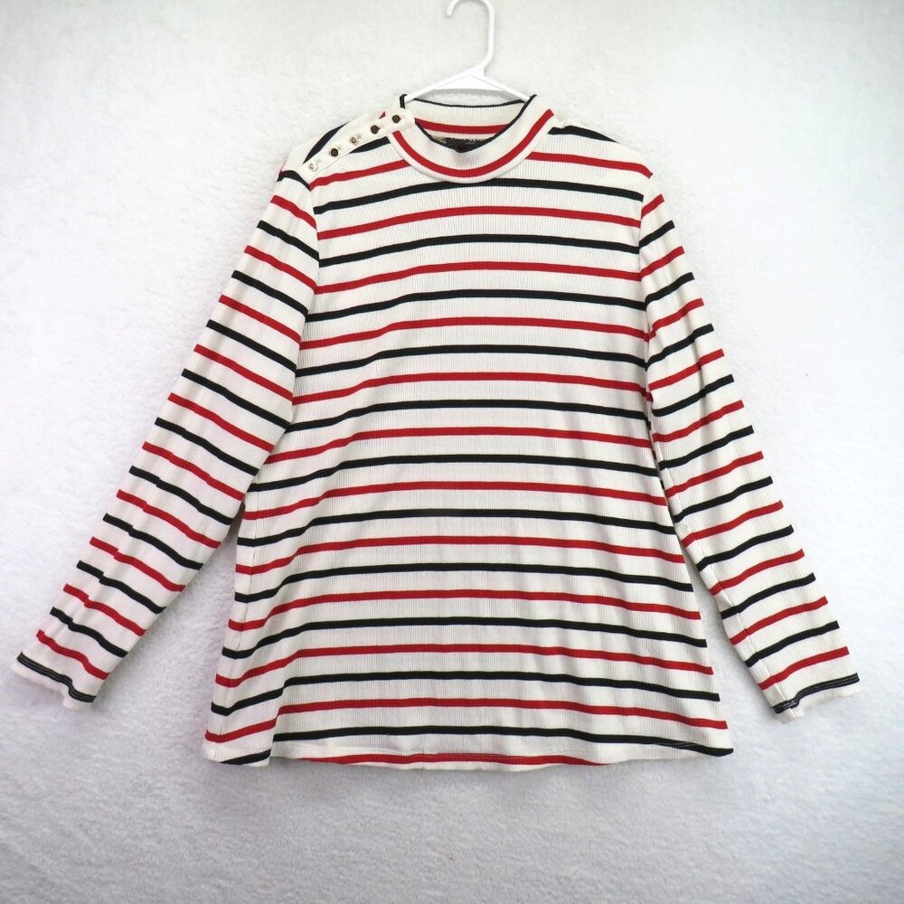 Lane Bryant Sweater Womens‎ 18/20 Striped Gold Button Shoulder Pullover Top